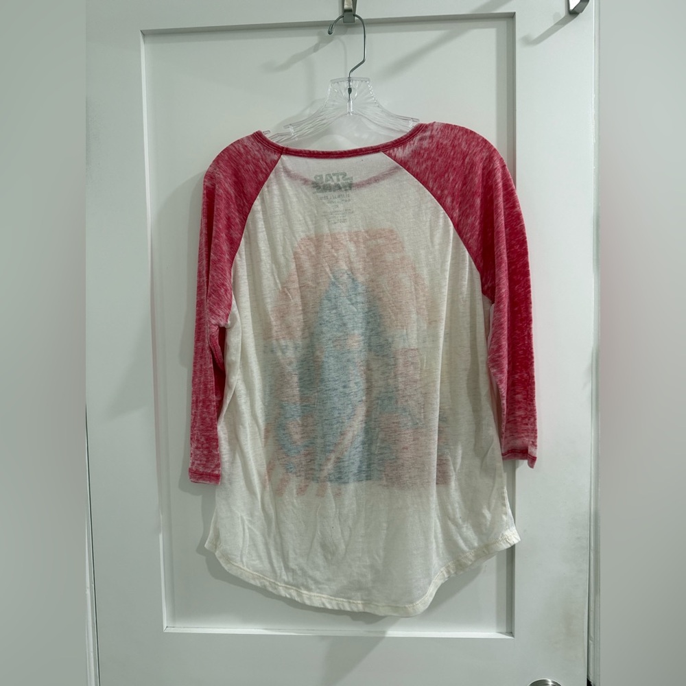 Star Wars: the Force Awakens off white + distressed red raglan sheer Tshirt - Picture 10 of 12